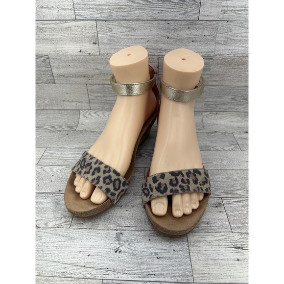 NAOT Women's Wedge Sandals Size 37 Leopard Print Ankle Strap Red Gold Accents - Picture 1 of 13